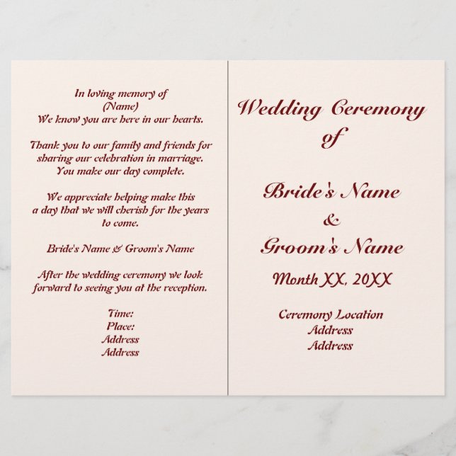 Personalised Bride and Groom Wedding Program Flyer (Front)