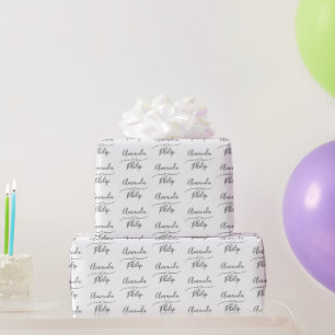 Personalised Bride and Groom White, Silver Wedding Wrapping Paper
