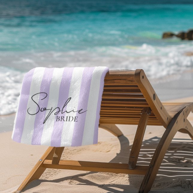 Personalised Bride Beach Towel | Lavender Stripes  (Creator Uploaded)