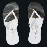 Personalised Bride Black Gold Agate Wedding Jandals<br><div class="desc">A black watercolor agate design trimmed with gold faux glitter decorates the front portion of these flip flops. Personalise them with elegant charcoal grey handwriting script on a white background for the bride or any other member of the wedding party. Ideal for a bachelorette party, bridal shower or beach wedding....</div>