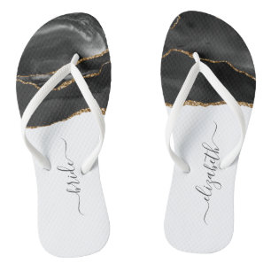 Personalised Bride Black Gold Agate Wedding Jandals