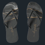 Personalised Bride Black Gold Agate Wedding Jandals<br><div class="desc">A black watercolor agate design trimmed with gold faux glitter decorates the front portion of these flip flops. Personalise them with elegant gold-coloured handwriting script on an off-black background for the bride or any other member of the wedding party. Ideal for a bachelorette party,  bridal shower or beach wedding.</div>