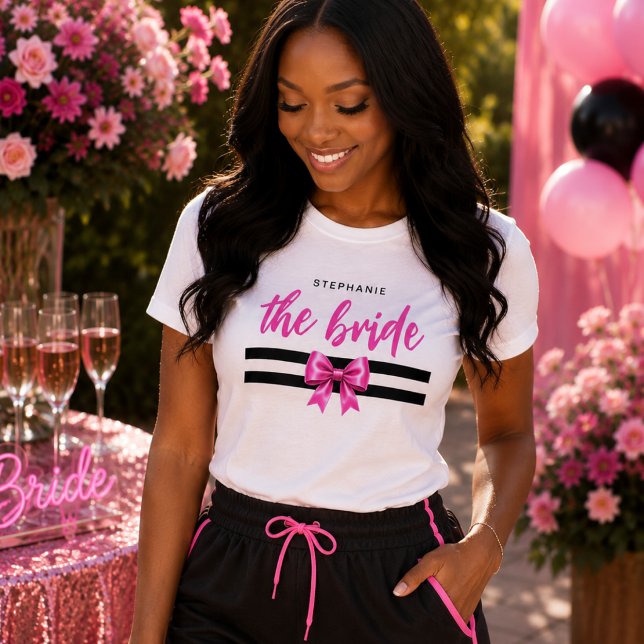 Personalised Bride, Glam Before Vows White Bridal Tri-Blend Shirt (Bride tee with bow)