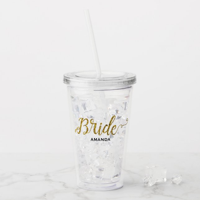 Personalised Bride Gold Glitter Acrylic Tumbler (Front Ice)