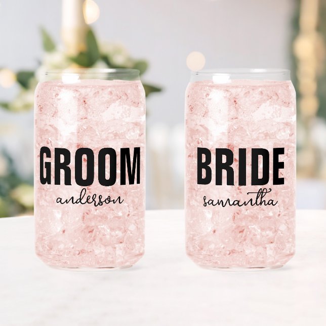 Personalised Bride & Groom Name Can Glass (Insitu (Wedding))
