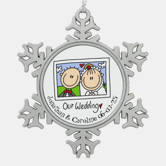 Personalised Bride Groom Photo Snowflake Ornament (Front)