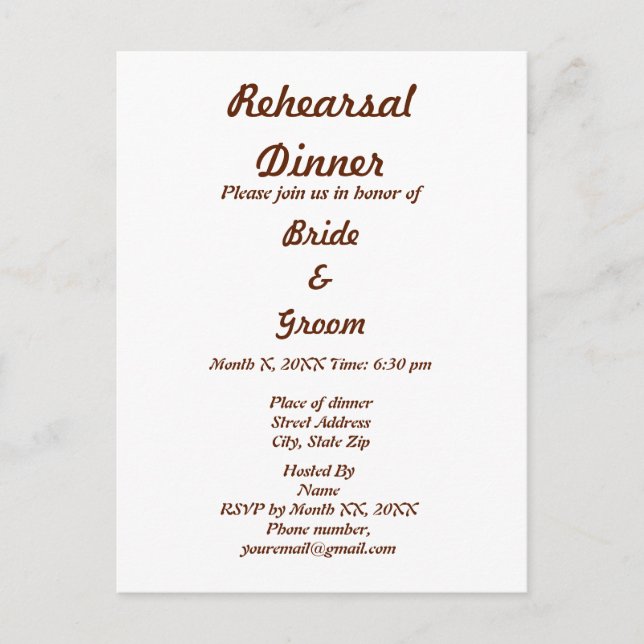 Personalised Bride & Groom Rehearsal Dinner Invitation Postcard (Front)