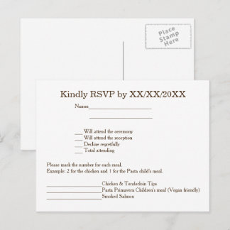 Personalised Bride & Groom RSVP and Menu Postcard