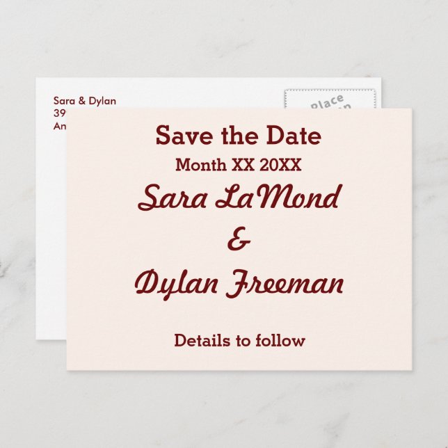 Personalised Bride & Groom Save the Date Postcard (Front/Back)