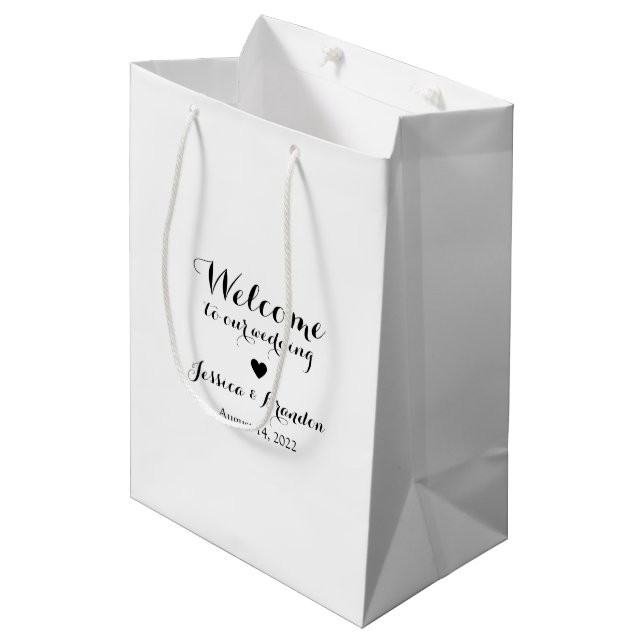 Personalised Bride & Groom Wedding Welcome White Medium Gift Bag (Front Angled)