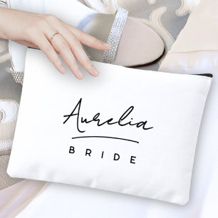 Personalised Bride Monogram Modern Neutral Minimal Accessory Pouch