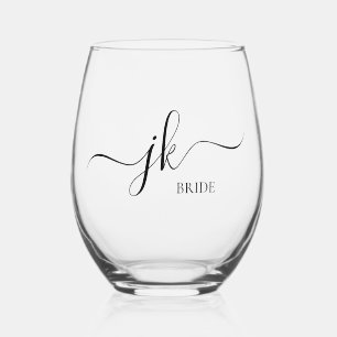 Personalised Bride Name Monogram Stemless Wine Glass