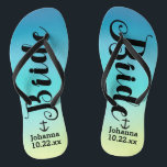 Personalised Bride Nautical Anchor Beach Wedding Jandals<br><div class="desc">Walk in comfort on your wedding day with these personalised flip flops. These can be customised with the bride's name and wedding date. The watercolor background has shades of blue and a hint of green. You can delete the background and choose another colour by clicking on Customise It. Once you've...</div>