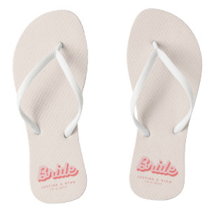 Personalised Bride Pink Retro Beach Jandals