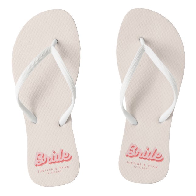 Personalised Bride Pink Retro Beach Jandals (Footbed)