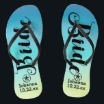 Personalised Bride Sand Dollar Beach Wedding Jandals<br><div class="desc">Walk in comfort on your wedding day with these personalised flip flops. These can be customised with a bride's name and wedding date. The background has pretty watercolors in shades of blue and a hint of green at the bottom. You can delete the background and choose another colour by clicking...</div>