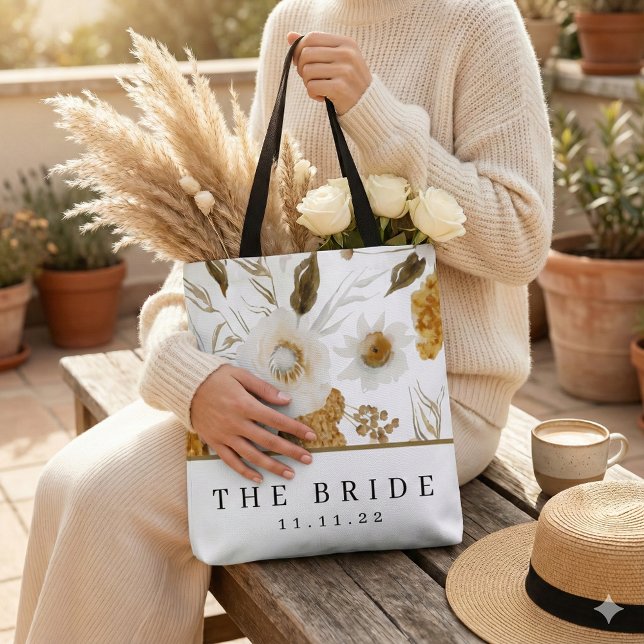 Personalised Bride Tote (This beautiful watercolor floral personalized bride tote bag would make a great bridal shower gift! )