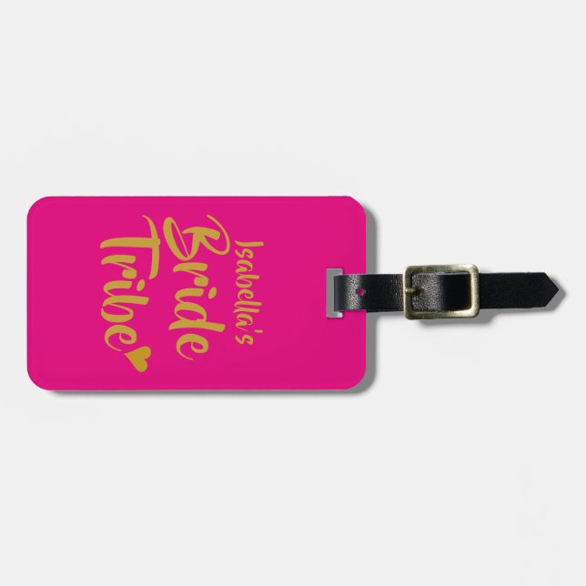 Personalised Bride Tribe Gold Heart Luggage Tag (Front Horizontal)