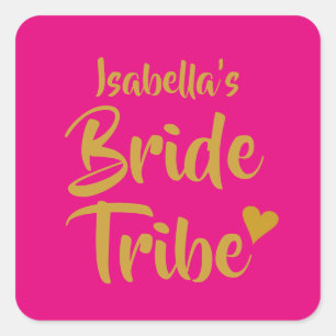 Personalised Bride Tribe Gold Heart Square Sticker