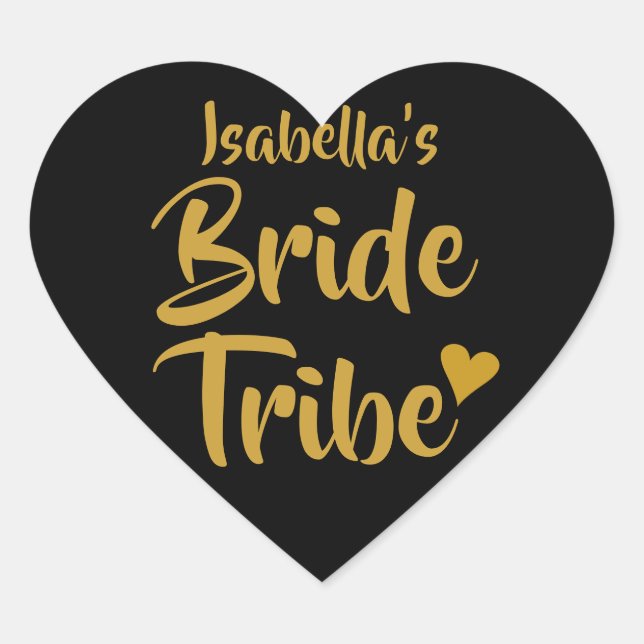 Personalised Bride Tribe Gold Heart Sticker (Front)