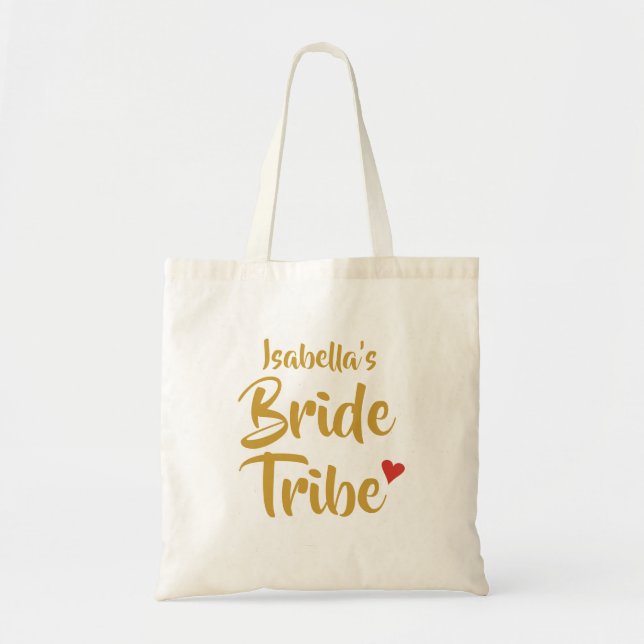 Personalised Bride Tribe Red Heart Tote Bag (Front)