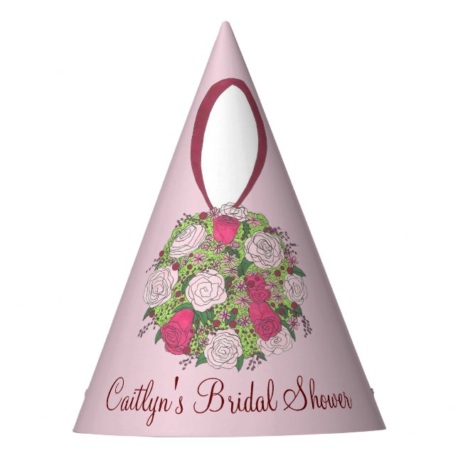 Personalised Bride Wedding Bouquet Bridal Shower Party Hat (Front)