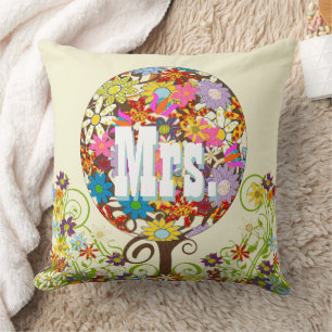 Personalised Brides Coral and Aqua Flower Tree Cushion