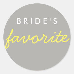 Personalised Bride's Favourite Yellow Grey Grey Classic Round Sticker