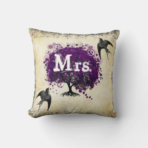 Personalised Brides Purple Heart Leaf Tree Mrs. Cushion
