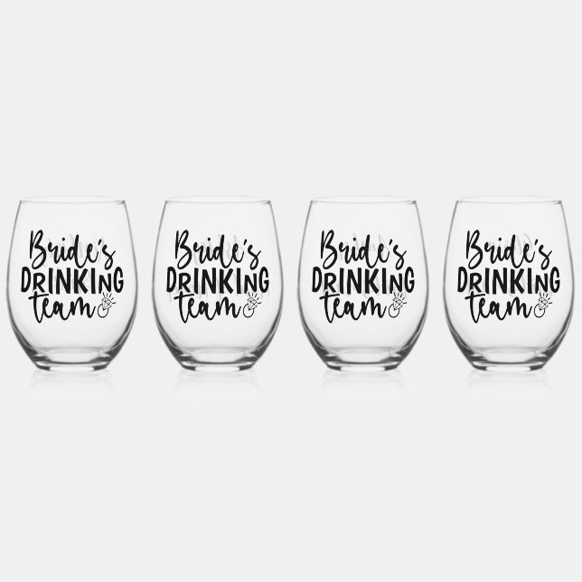 Personalised Brides Team Wedding Party Gift Stemless Wine Glass (Front)