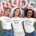 Personalised Bridesmaid Bachelorette Party Group T-Shirt<br><div class="desc">Are you planning the best bachelorette party ever? Then get your personalised front and back bachelorette cool girl party shirts! These hilarious and stylish shirts are perfect for the bride-to-be and her bridesmaids. Not only will they look amazing, but they'll also be sure to make everyone laugh at the next...</div>