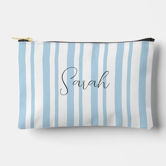 Personalised Bridesmaid Blue Striped Cosmetic Bag  (Front)