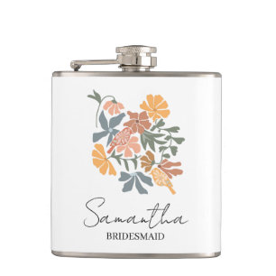 Personalised Bridesmaid Flower Boho Wedding Hip Flask