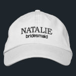 Personalised Bridesmaid Gift Bachelorette Party<br><div class="desc">Make a statement at your bachelorette party with our Personalised Bridesmaid Gift Bachelorette Party Embroidered Baseball Cap. These custom text embroidered baseball caps are the perfect accessory to add a touch of personalised flair to your celebration. The caps feature custom embroidery, allowing you to include your own text, monogram, or...</div>