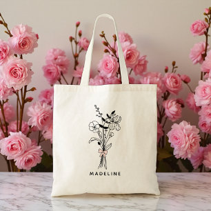 Personalised Bridesmaid Gift Floral Pink Bow Tote Bag