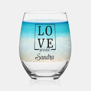 Personalised Bridesmaid Gift Tropical Beach Love  Stemless Wine Glass