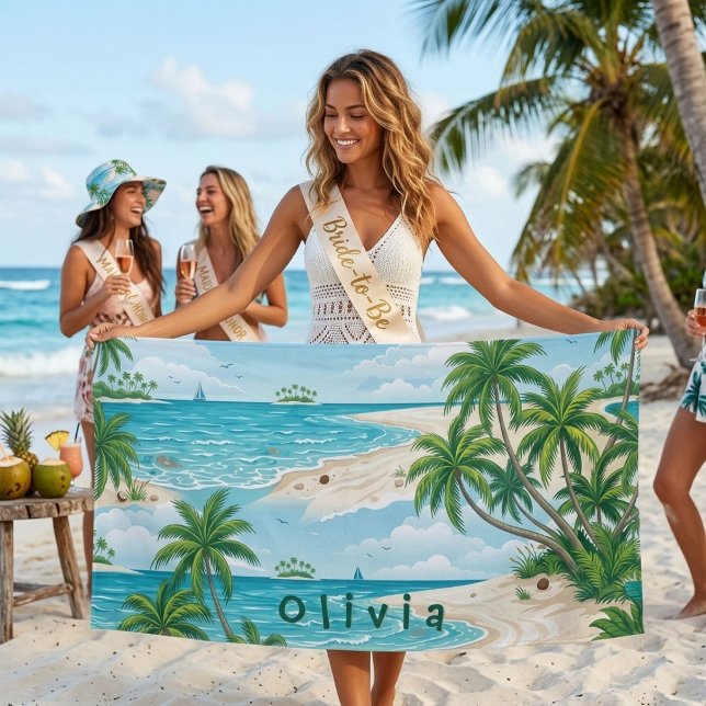 Personalised Bridesmaid Gift Tropical Ocean Beach Towel (Creator Uploaded)