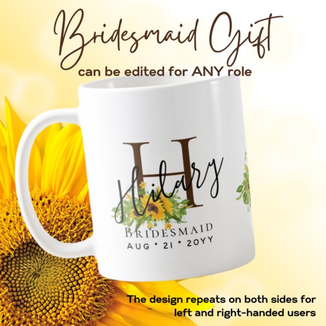 Personalised Bridesmaid Initial Name SUNFLOWERS  Coffee Mug (Creator Uploaded)