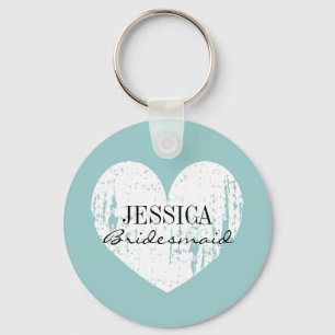 Personalised bridesmaid keychain teal blue heart