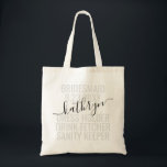 Personalised Bridesmaid Name Custom  Tote Bag<br><div class="desc">Personalised Bridesmaid Name Custom Tote Bag with editable text and wording for your date,  destination or location,  name,  and fun quote like "dress holder,  drink fetcher,  sanity keeper" makes a fun and useful keepsake for all your bridesmaids.</div>