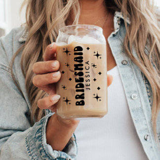 Personalised Bridesmaid Name Gift  Retro Font Can Glass