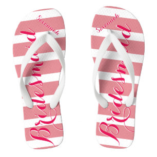 Personalised Bridesmaid Pink Or Any Colour Stripes Jandals