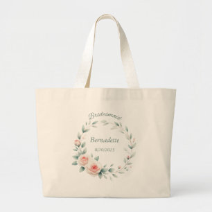 Personalised Bridesmaid Pink Rose Tote Bag