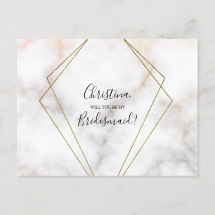 Personalised Bridesmaid Proposal Marble Rose Gold Invitation Postcard