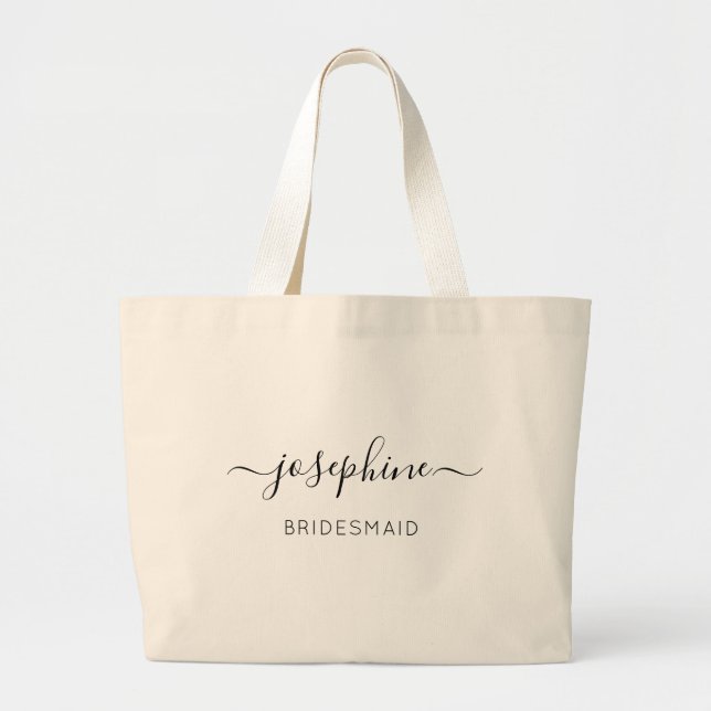 Personalised Bridesmaid Proposal Modern Script  Large Tote Bag (Front)