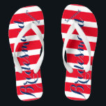 Personalised Bridesmaid Red White Blue Jandals<br><div class="desc">4th of July Independence Day Wedding Theme. Bridesmaid Seaside Tropical Coastal Shoreline Red White and Blue Stripes Pattern - Change to Any Colour by clicking customise. And say anything you want. Make these one of a kind flip flops that have YOUR message on them. Be the talk of the beach!...</div>