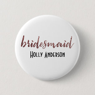 Personalised Bridesmaid Rose Gold Glitter 2 6 Cm Round Badge
