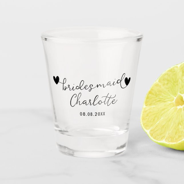 Personalised Bridesmaid Script Name Date Gift Shot Glass (Front)