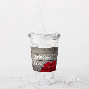 Personalised Bridesmaid Script Rustic Floral Acrylic Tumbler