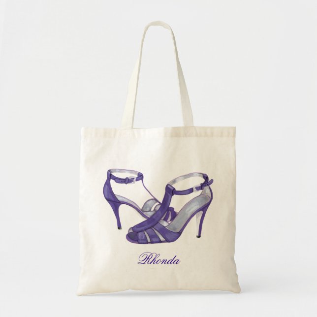 Personalised Bridesmaid Tote Bags, purple heels (Front)